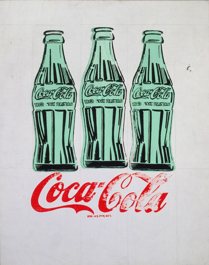 Tres botellas de Coca-Cola. 1962. Tinta serigráfica y lápiz de grafito sobre lino. Collection of the Andy Warhol Museum, Pittsburgh 