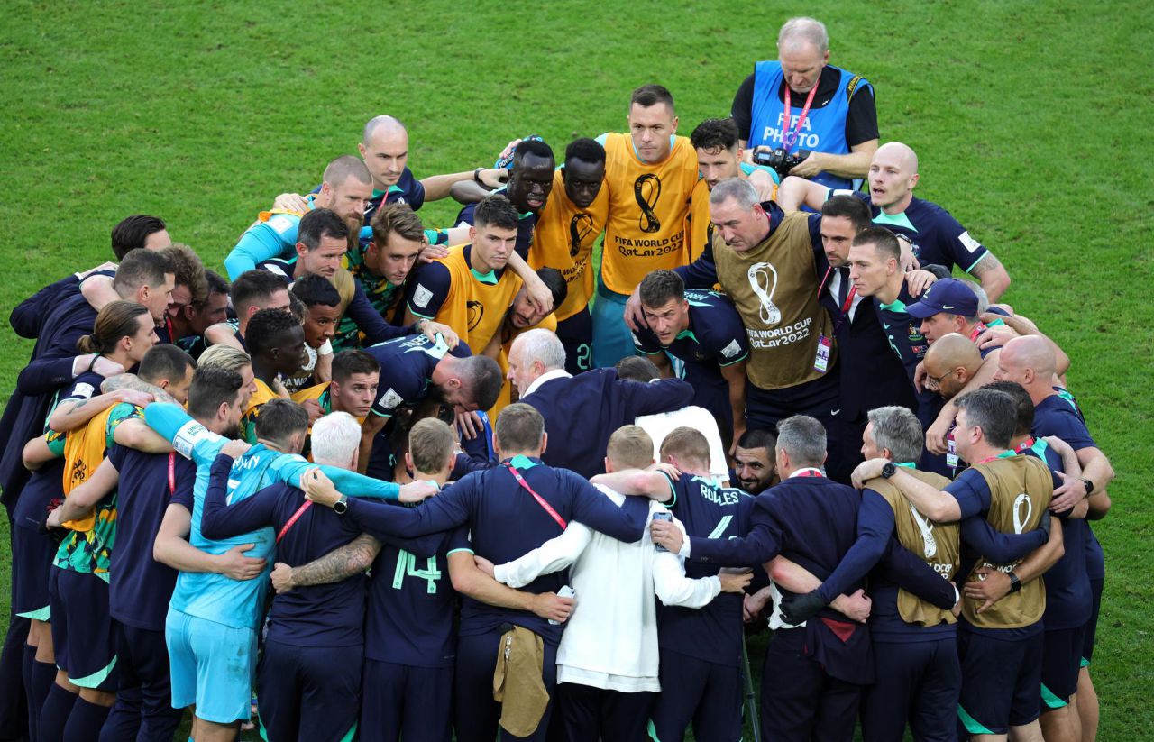 Australia celebra su triunfo ante Túnez.