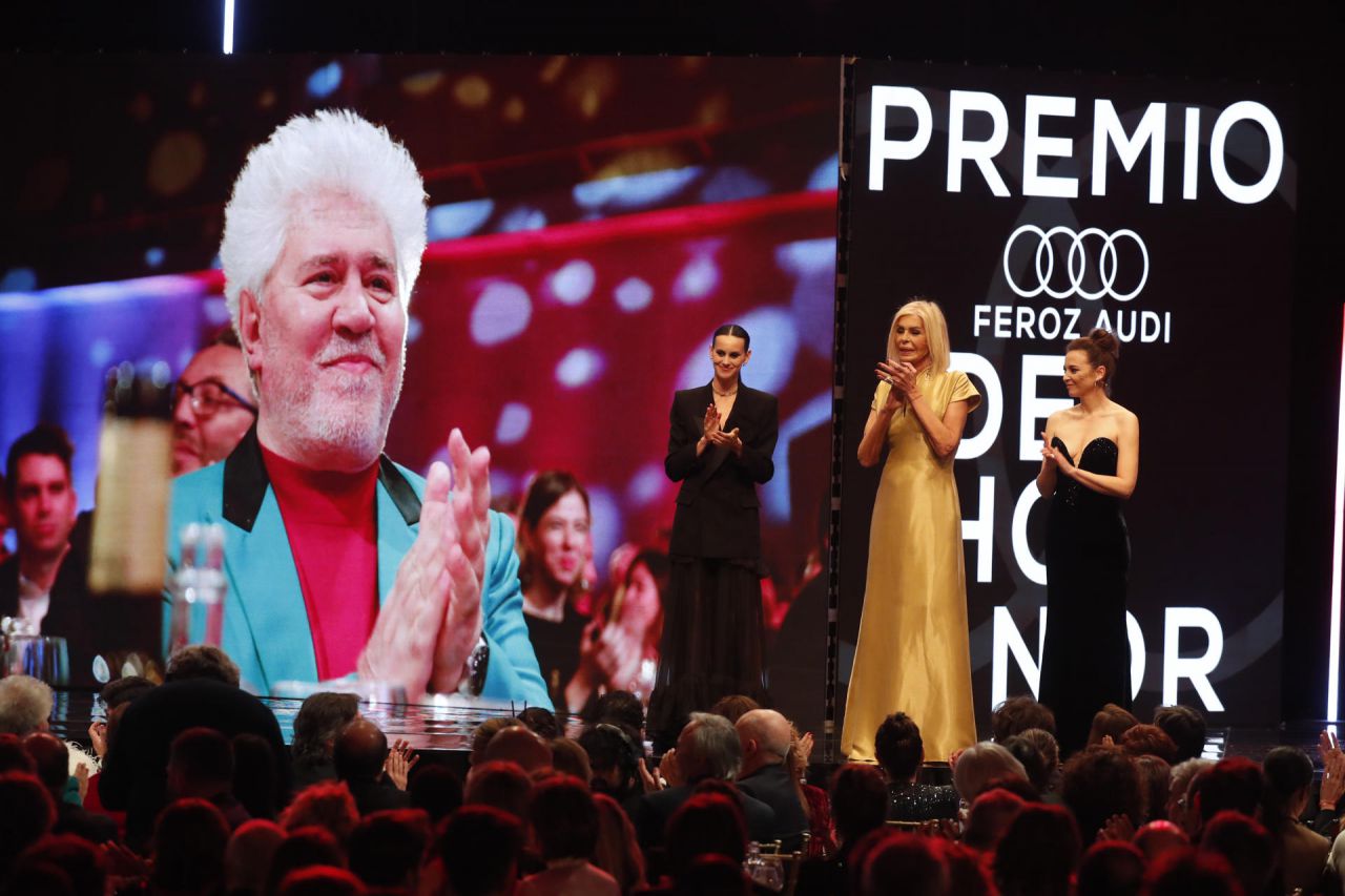 El director Pedro Almodóvar antes de recibir el Feroz de Honor en la ceremonia de entrega de la décima edición de los Premios Feroz que otorga la Asociación de Informadores Cinematográficos de España (AICE), este sábado en Zaragoza. 