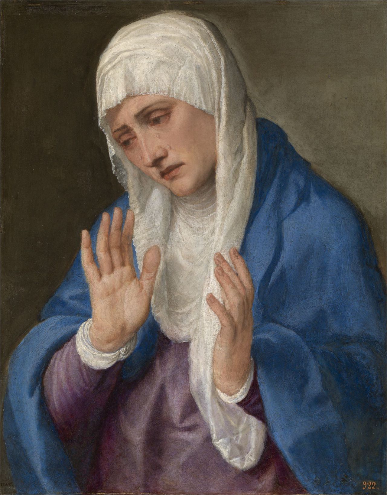 2. La Dolorosa con las manos abiertas TIZIANO, Vecellio di Gregorio Óleo sobre mármol, 68 x 55 cm | 1,9 x 2 cm grosor 1555 Madrid, Museo Nacional del Prado
