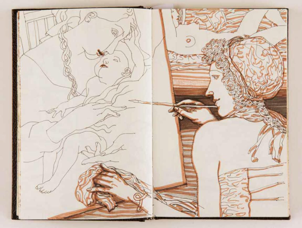 Doble página abierta del libro Dibujando los días. Artemisia