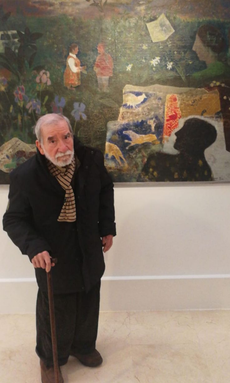 Alcorlo delante de su cuadro Recuerdo de Roma 1962