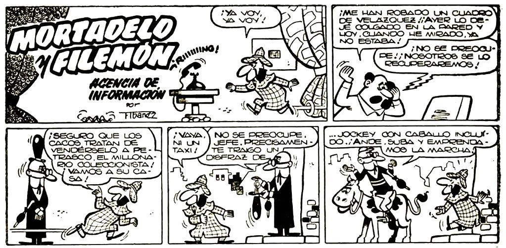Mortadelo y Filemón, Pulgarcito nº 1404 (1958) Probablemente la primera página de los personajes dibujada por Ibáñez.