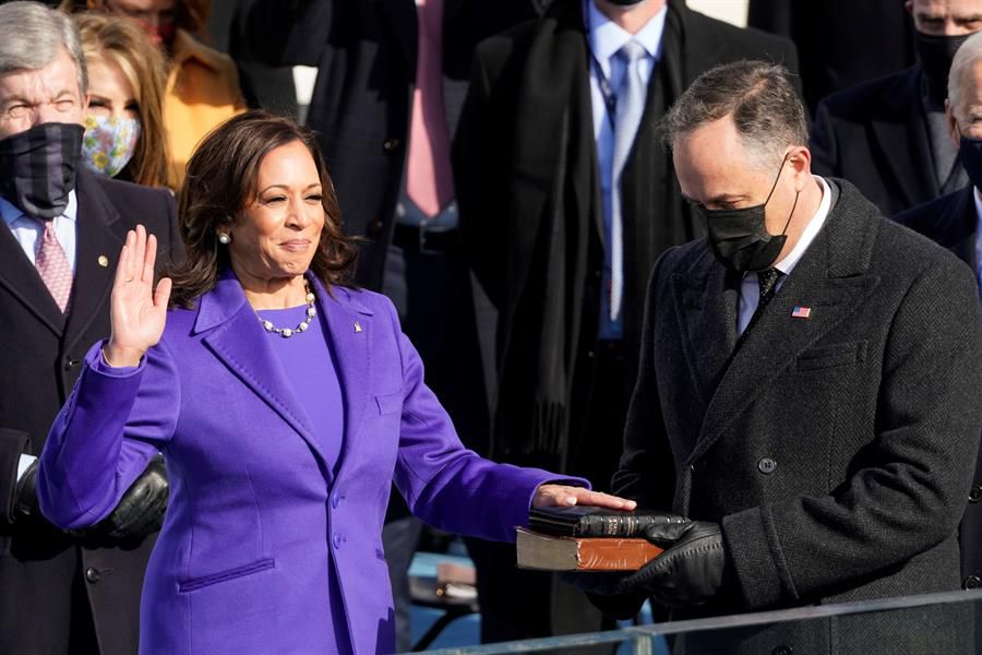 Kamala Harris, el durante el juramento como vicepresidente de Estados Unidos. La primera vez en la historia que una mujer ocupa ese cargo.