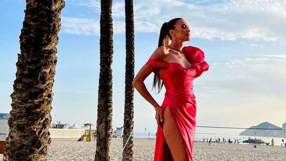 Nieves Álvarez, vestida de satén por Redondo Brand en Eurovisión