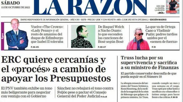 Las portadas de los periódicos de este sábado, 15 de octubre