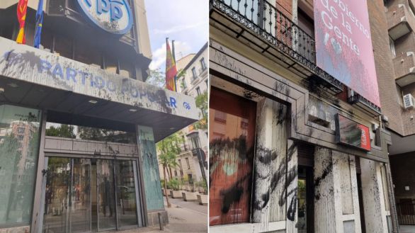 Activistas climáticos vandalizan las sedes nacionales de Partido Popular y PSOE