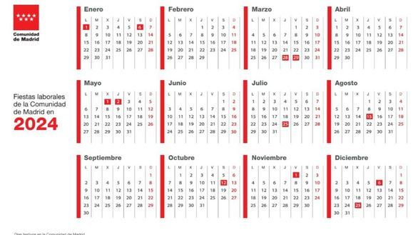 Calendario laboral de la Comunidad de Madrid en 2024