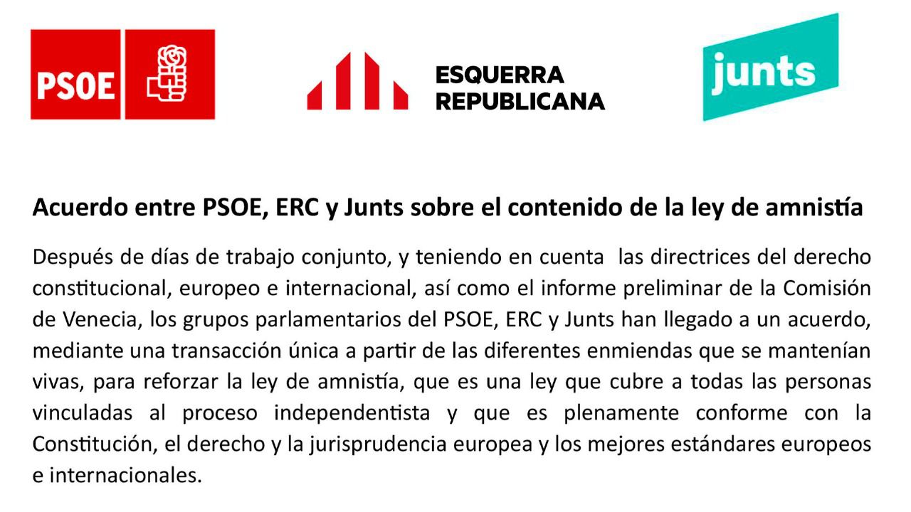 DOCUMENTO | Acuerdo PSOE-Junts-ERC sobre la ley de amnistía | El Imparcial