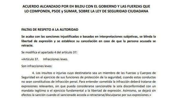 DOCUMENTO | Acuerdo para reformar la ley de seguridad ciudadana