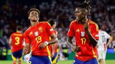 Lamine Yamal y Nico Williams celebran uno de los goles que dio la victoria a España frente a Georgia en los octavos de la Eurocopa 2024.