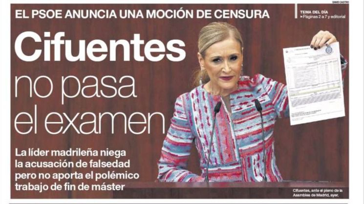 Cifuentes, a examen en las portadas