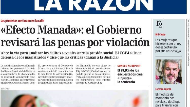 La Razón : 'Efecto Manada': el Gobierno revisará las penas por violación