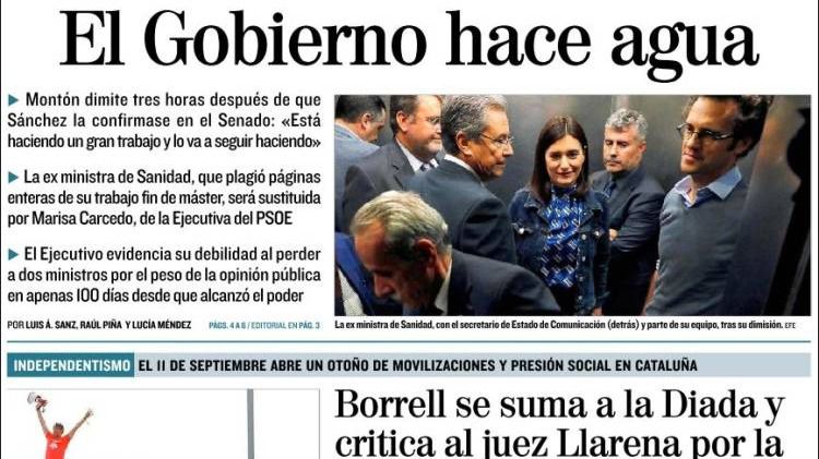 La dimisión de Montón evidencia la debilidad de Sánchez