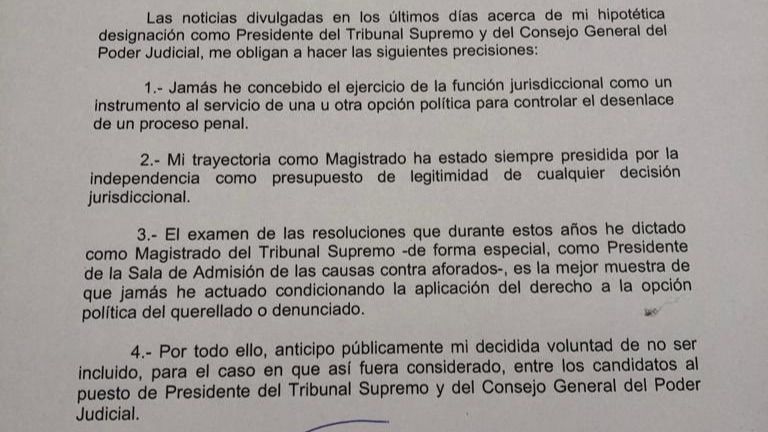 Documento | Comunicado del juez Marchena