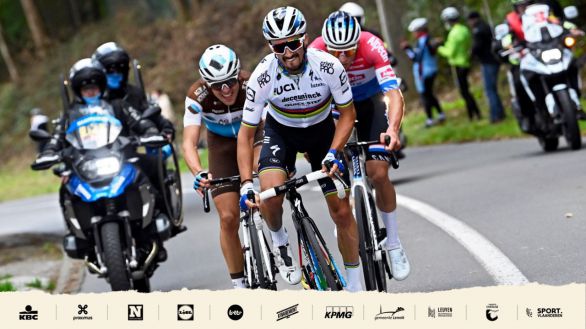 Flecha Brabanzona. Alaphilippe estrena el arcoiris con un susto tremendo