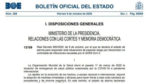 Documento | El BOE publica el decreto del estado de alarma en la Comunidad de Madrid