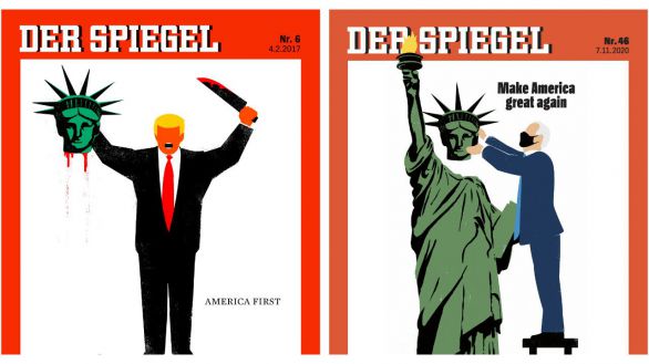 Joe Biden devuelve la cabeza a la estatua de la libertad en la portada de Der Spiegel