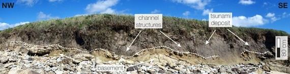 Características sedimentarias del depósito de tsunami hallado en el acantilado de la playa de Barbate. / Koster et al. (AGENCIA SINC)