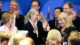 Líderes de la Afd, como Beatrix von Storch, Alice Weidel y Kristin Brinker, celebran la victoria.