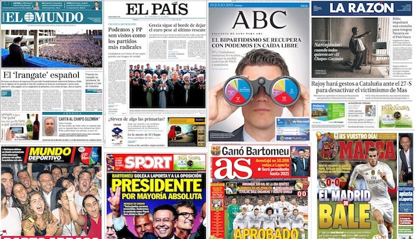 Revista de prensa: Podemos en las encuestas y Bartomeu presidente