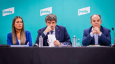 Miriam Nogueras, Carles Puigdemont y Jordi Turull durante la reunión en Perpiñán este lunes