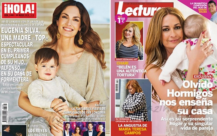 Eugenia Silva y Olvido Hormigos posan con sus hijos