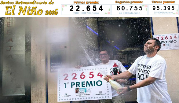 El número 22.654, primer premio en el sorteo de El Niño