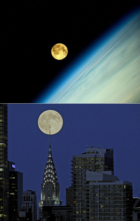 La 'superluna' captada desde la Estación Espacial Internacional (ISS) y en Manhattan. Efe