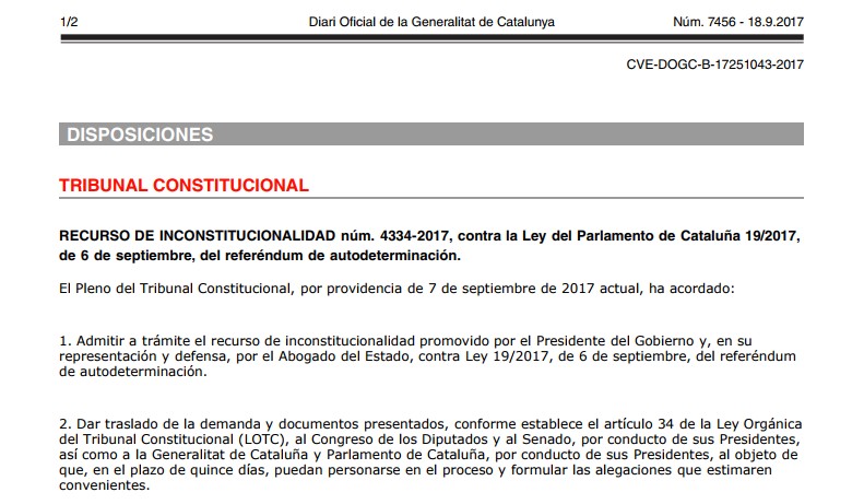 El boletín oficial de Cataluña publica 11 días después la resolución del TC