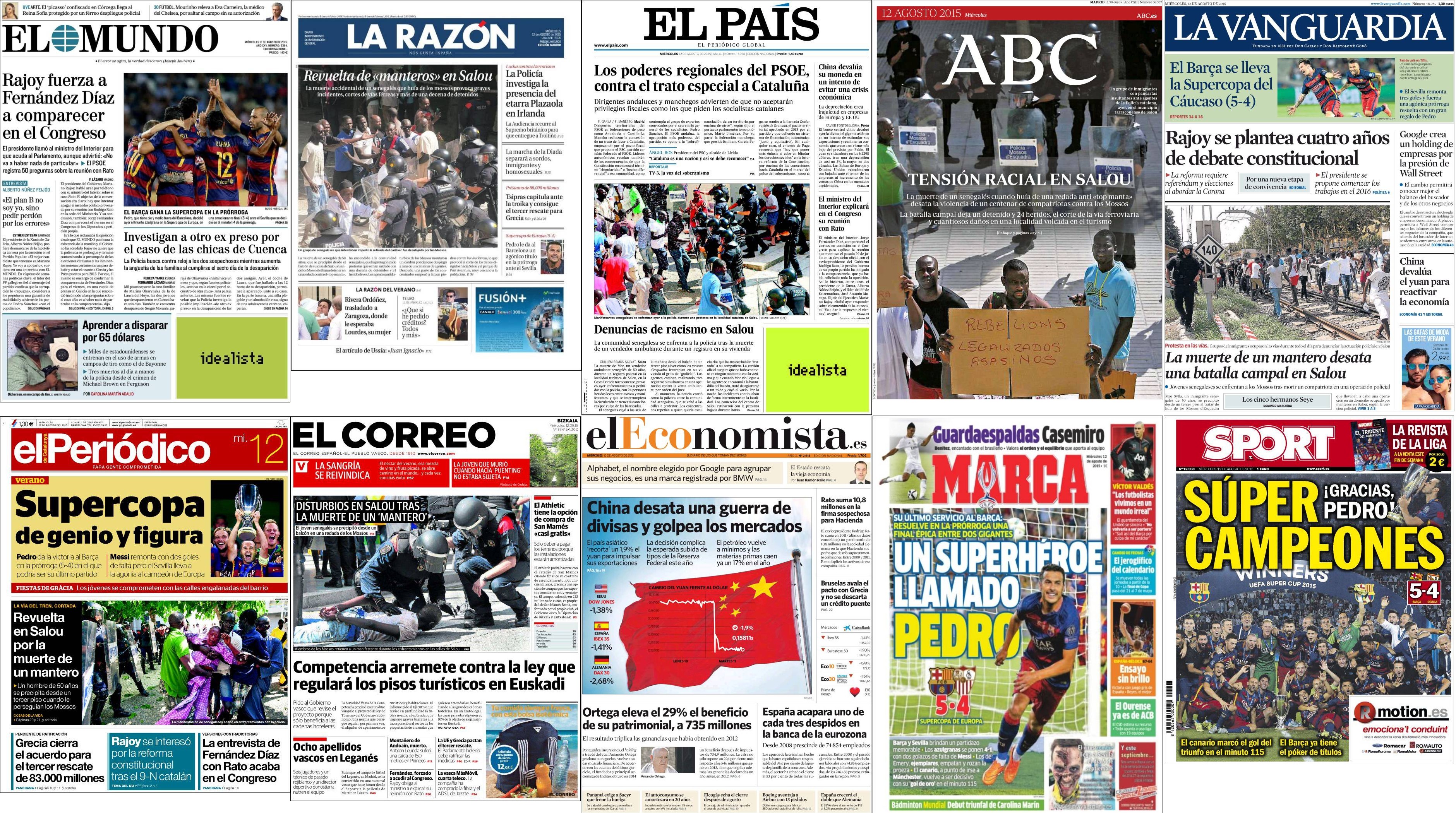 Portadas del miércoles 12 de agosto de 2015.