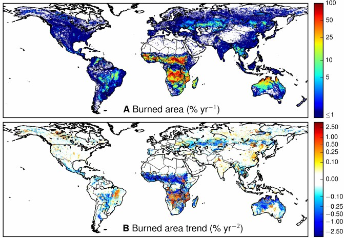 Mapa de la evolución mundial de los incendios.