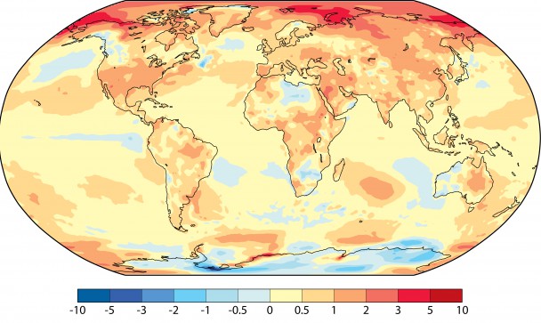 Diferencia entre la temperatura de 2017 y la media del periodo 1981-2010. OMM