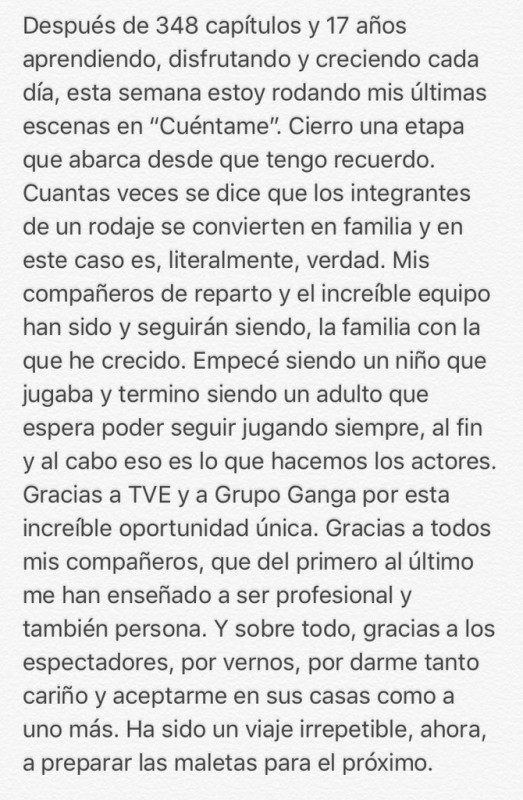 Carta de despedida de Ricardo Gómez.