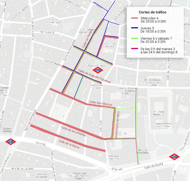 Mapa cortes de tráfico Orgullo 2018 / Ayuntamiento de Madrid