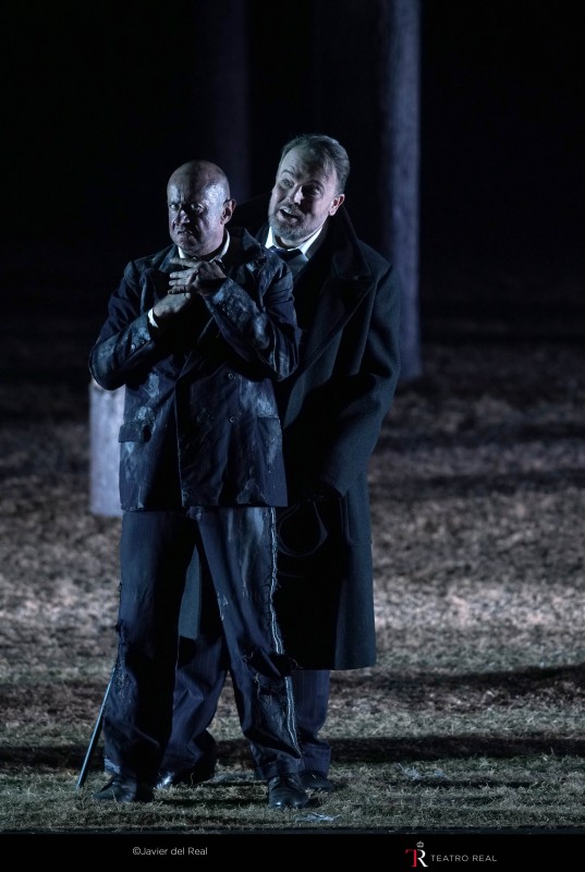 El bajo-barítono Martin Winkler (Alberich), bajo-barítono Tomasz Konieczny (El viandante / Wotan). | © Javier del Real / Teatro Real
