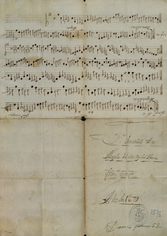 Manuscrito del Villancico de Navidad sobre unos versos de Lope de Vega donde el profesor Gaston Gilabert ha realizado su descubrimiento. Foto cedida por la Biblioteca de Cataluña