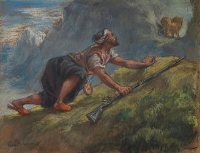 'Árabe cazando un león', pastel de Delacroix (Christie's)
