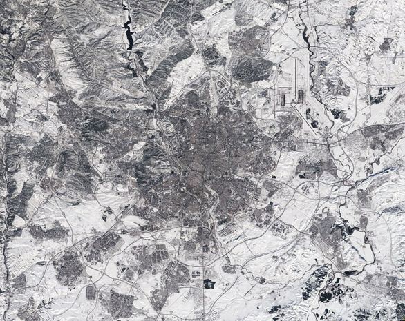 Así quedó la ciudad de Madrid, tras el paso de Filomena (Fuente: ESA )