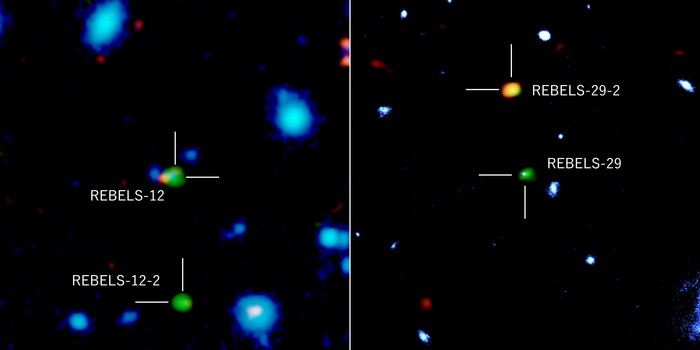 Galaxias distantes fotografiadas con ALMA, el telescopio espacial Hubble y el telescopio VISTA del Observatorio Europeo Austral. | ALMA (ESO / NAOJ / NRAO)