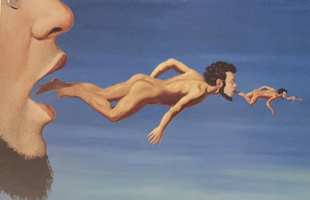 Cuadro al óleo de LUIS ARNAIZ, boceto de Arrabal (195 cm × 130 cm). 