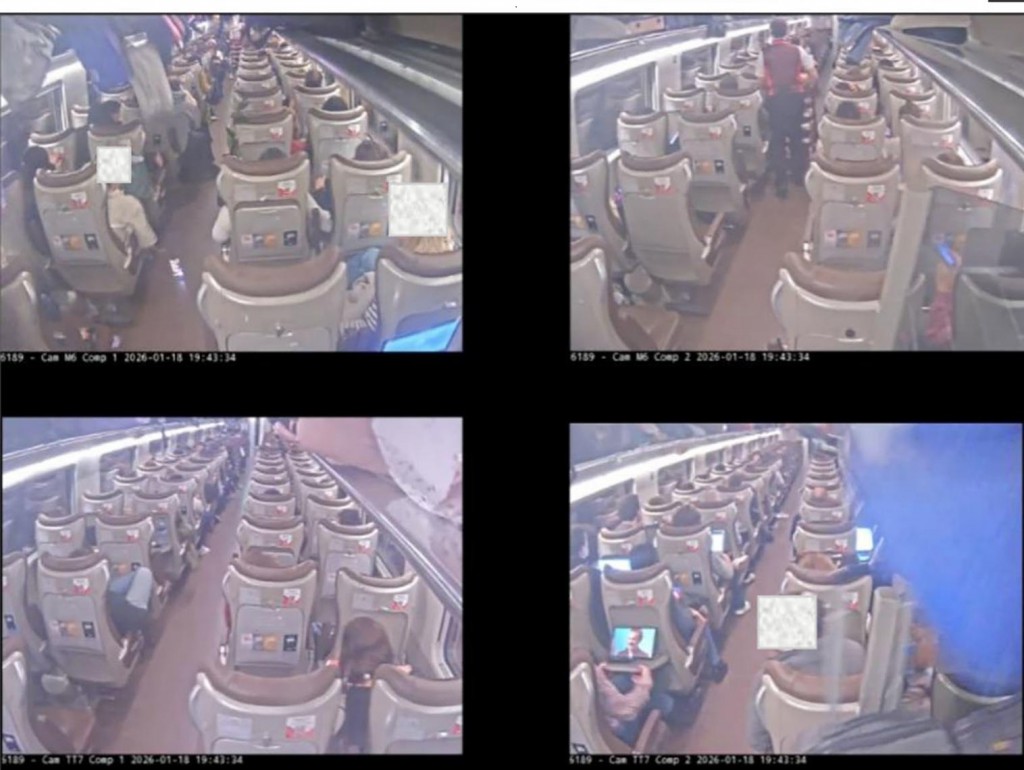Capturas de vídeo del interior de los coches 6, 7 y 8 del Iryo siniestrado a la hora del accidente. Foto: Efe