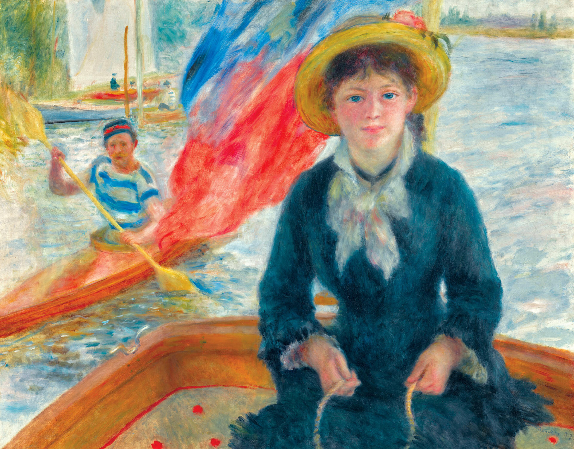 Fotografía cedida por la casa de subastas Sotheby's que muestra la obra 'En Canot -Jeune fille à la barque-', pintada en 1877 por el francés Pierre-Auguste Renoir. Foto: Efe