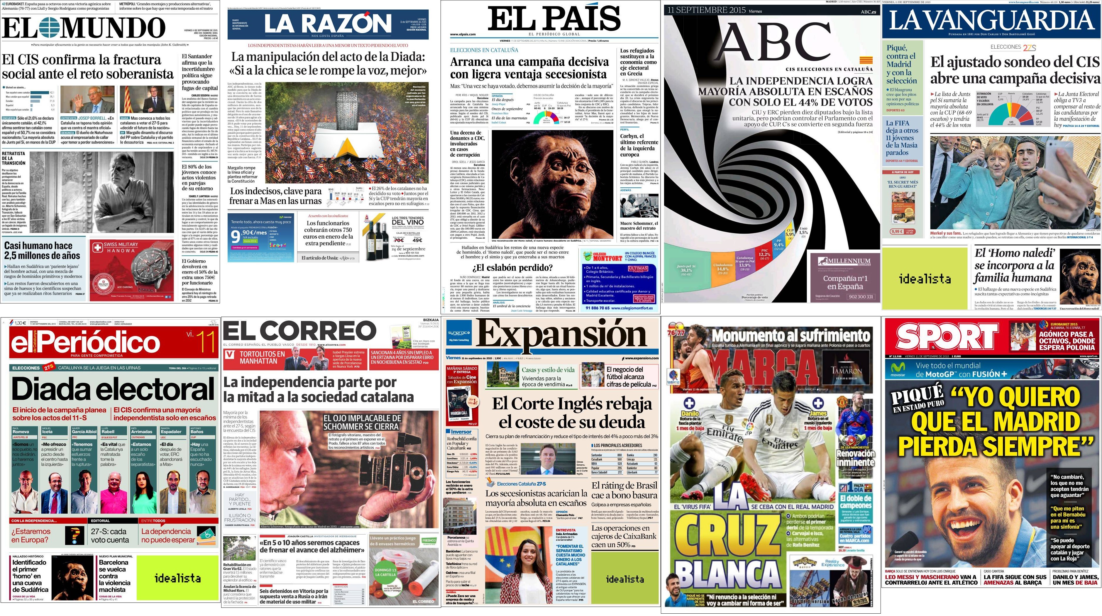 Portadas del viernes 11 de septiembre de 2015.