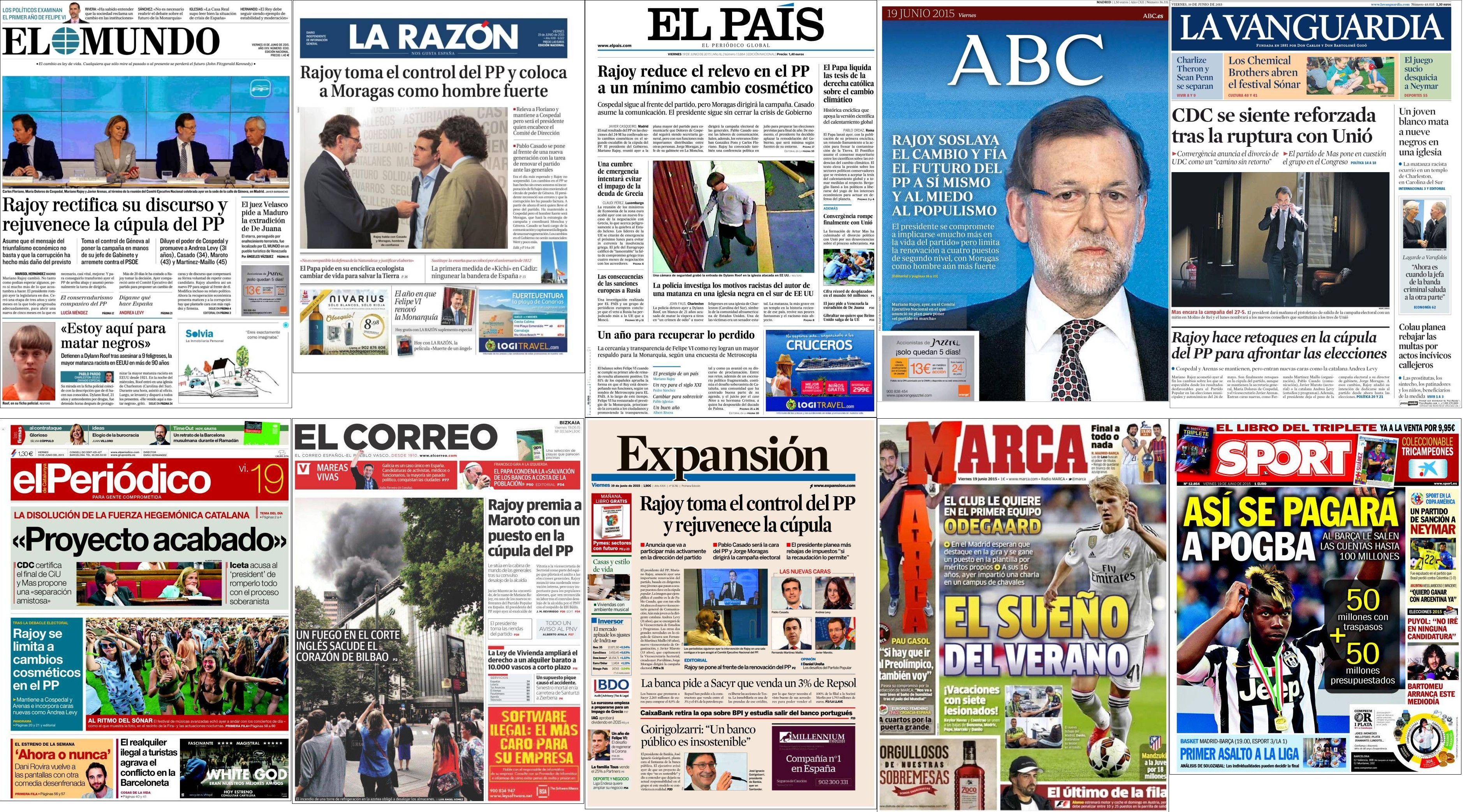 Portadas del viernes 19 de junio de 2015.