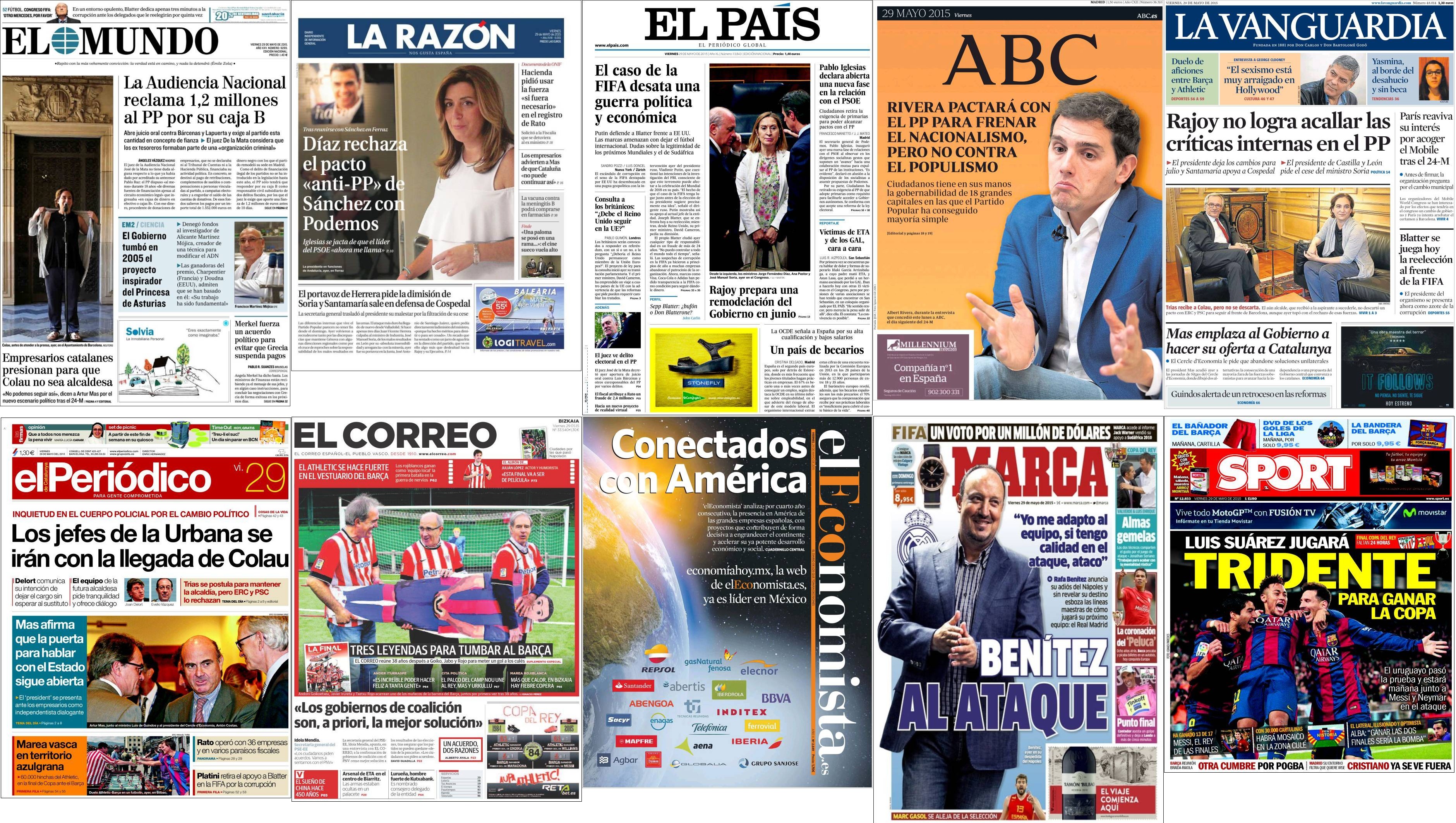 Portadas del viernes 29 de mayo de 2015.