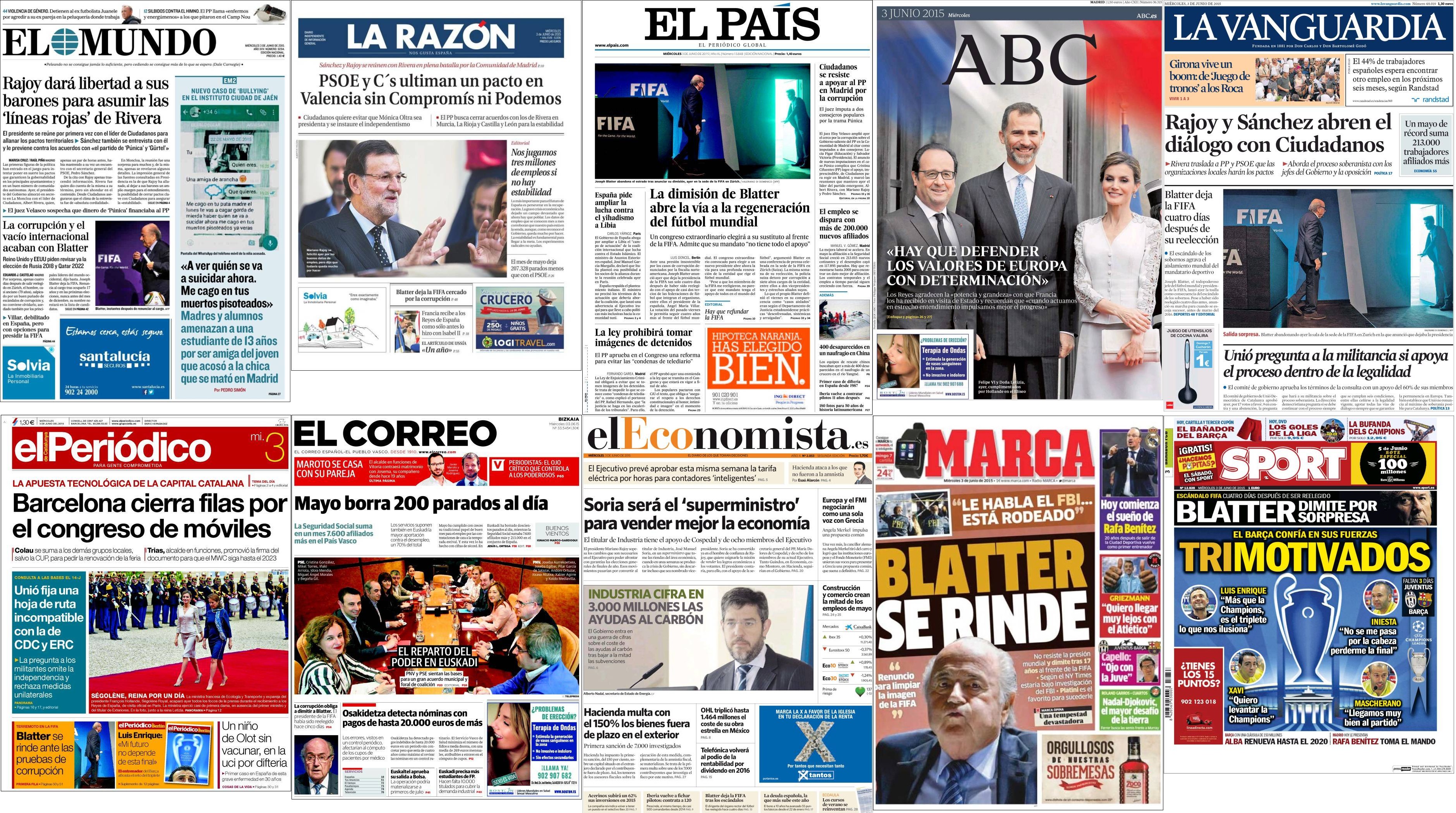 Portadas del miércoles 3 de junio de 2015.