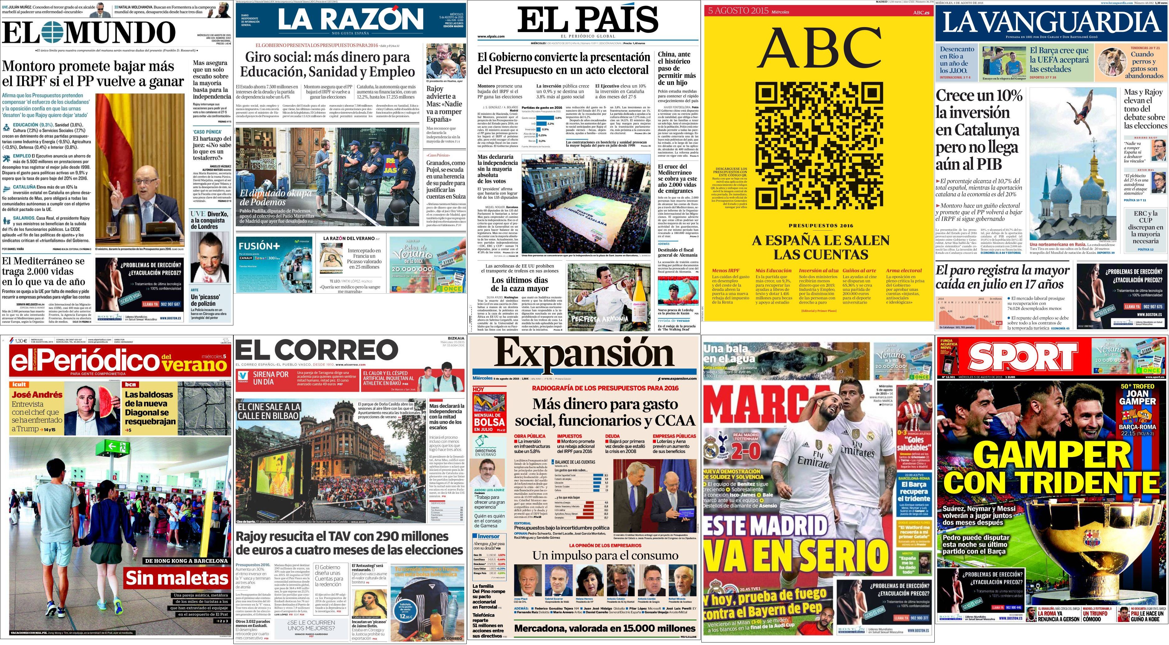 Portadas del 5 de agosto de 2015.