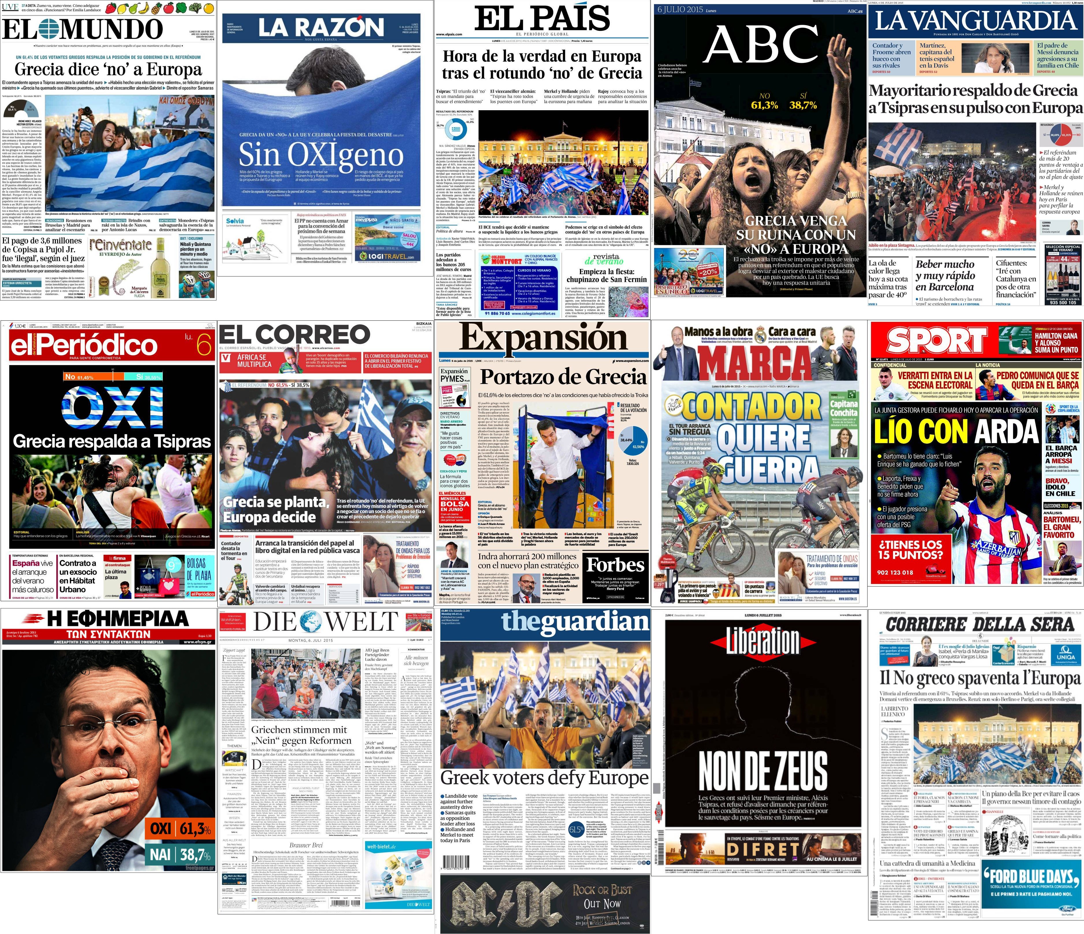 Portadas del lunes 6 de julio de 2015.