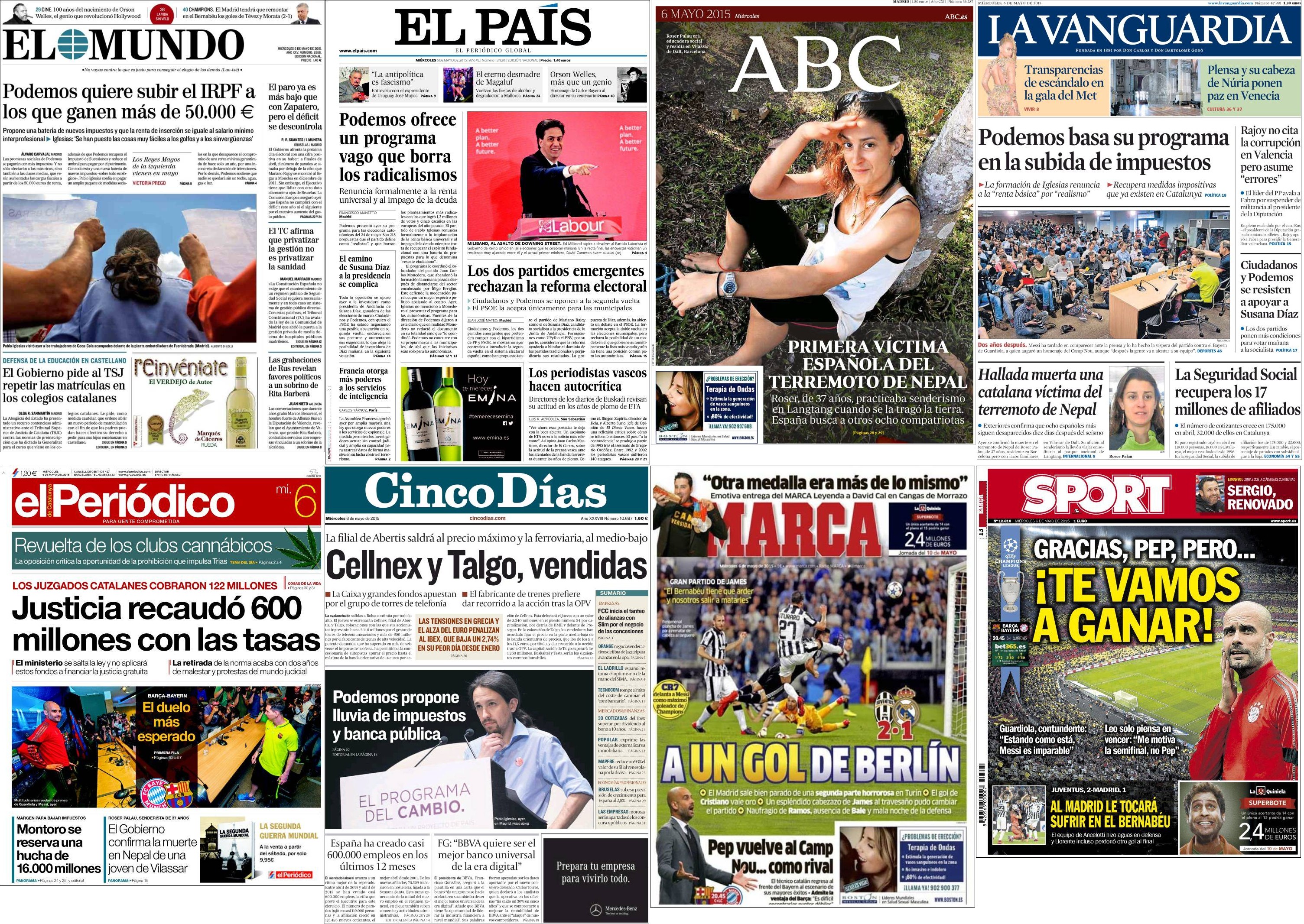 Portadas del miércoles 6 de mayo de 2015.